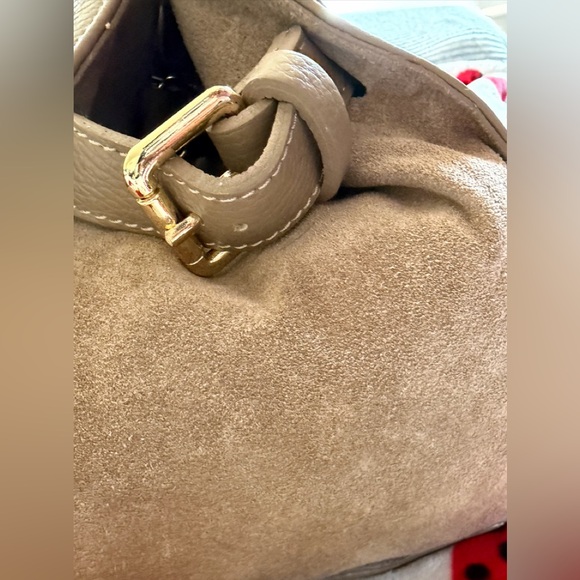 Viral Anna Paola Genuine Taupe Italian  Leather & Suede Satchel Tote - Picture 7 of 11